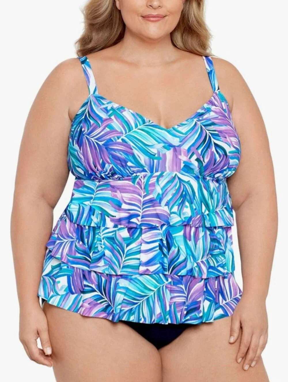 Swim Solutions Ruffle One-Piece Swimsuit Bust Support Tummy Control  NWT - Picture 7 of 7